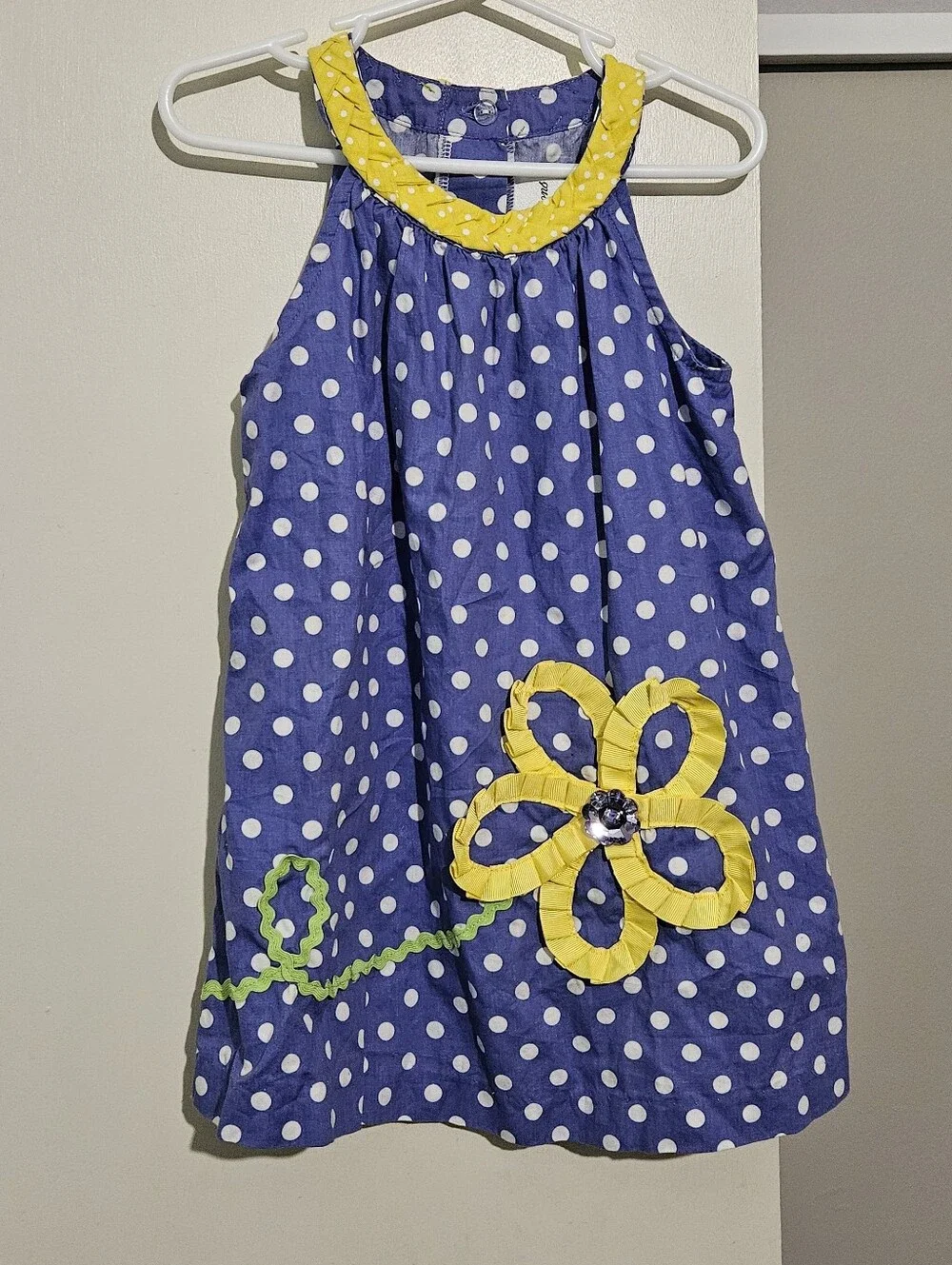 Rare Editions Periwinkle Polka Dot Dress with Embroidery